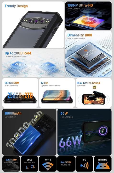 Produktbild Doogee V30T 12GB256GB Black Marble Mobile Brand (256 GB, Black Marble, Dual SIM)