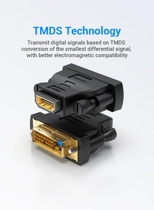 Immagine prodotto Vention Adattatore DVI (24 + 1) maschio a HDMI femmina - nero (DVI, 3.28 cm)