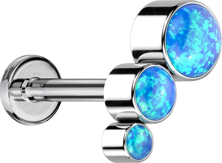 Actual product image Star Piercing Micro Labret internal thread silver descending three opals blue (without brass, Titanium)