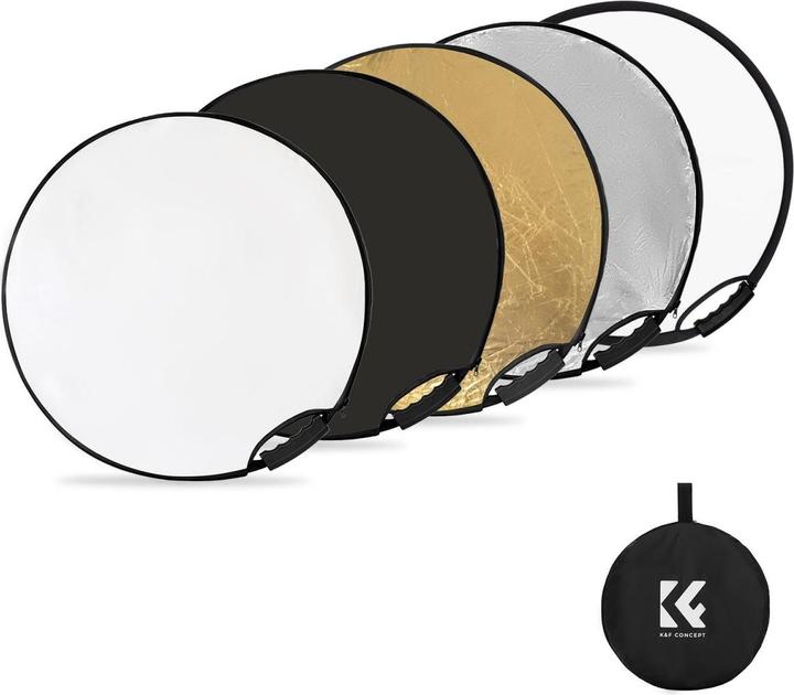 Produktbild K&F Concept 5 in 1 Circular Photography Reflector 107cm with Handle Grip Gold Sliver Black White Translucent Pa (110 cm)