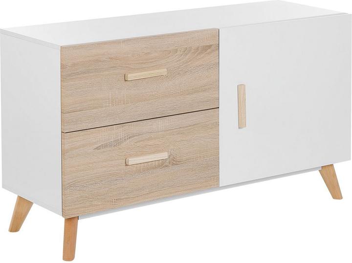 Produktbild Beliani Sideboard weiss / heller Holzfarbton 2 Schubladen Schrank FILI (120 x 40 x 70 cm)