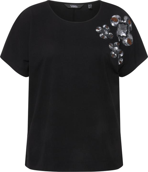 Image du produit Ulla Popken T-shirt oversize à col rond et manches courtes, fleurs à paillettes (50, 52)