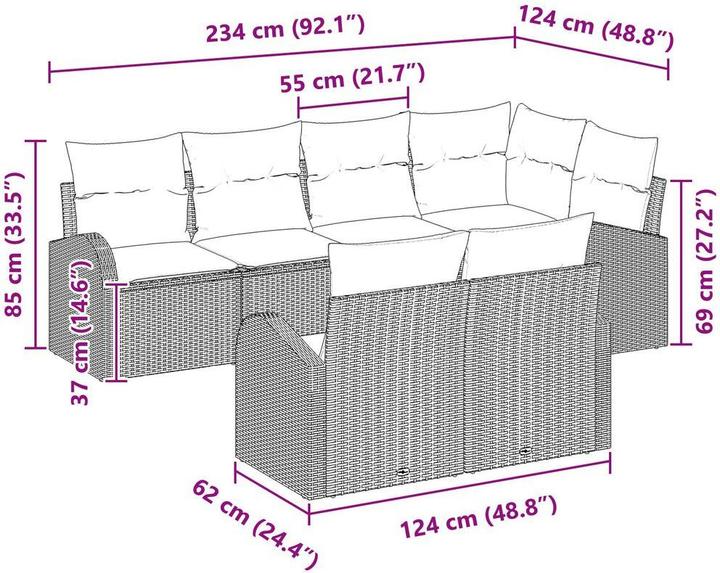 Immagine prodotto vidaXL Set di divani da giardino da 7 pezzi con cuscini Beige poly rattan
