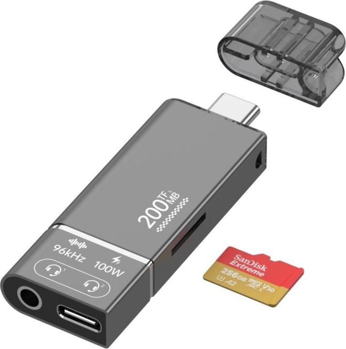 PowerGuard 4-in-1 USB-C to V30 MicroSD TF Cardreader Audio & PD Charge (USB-C)