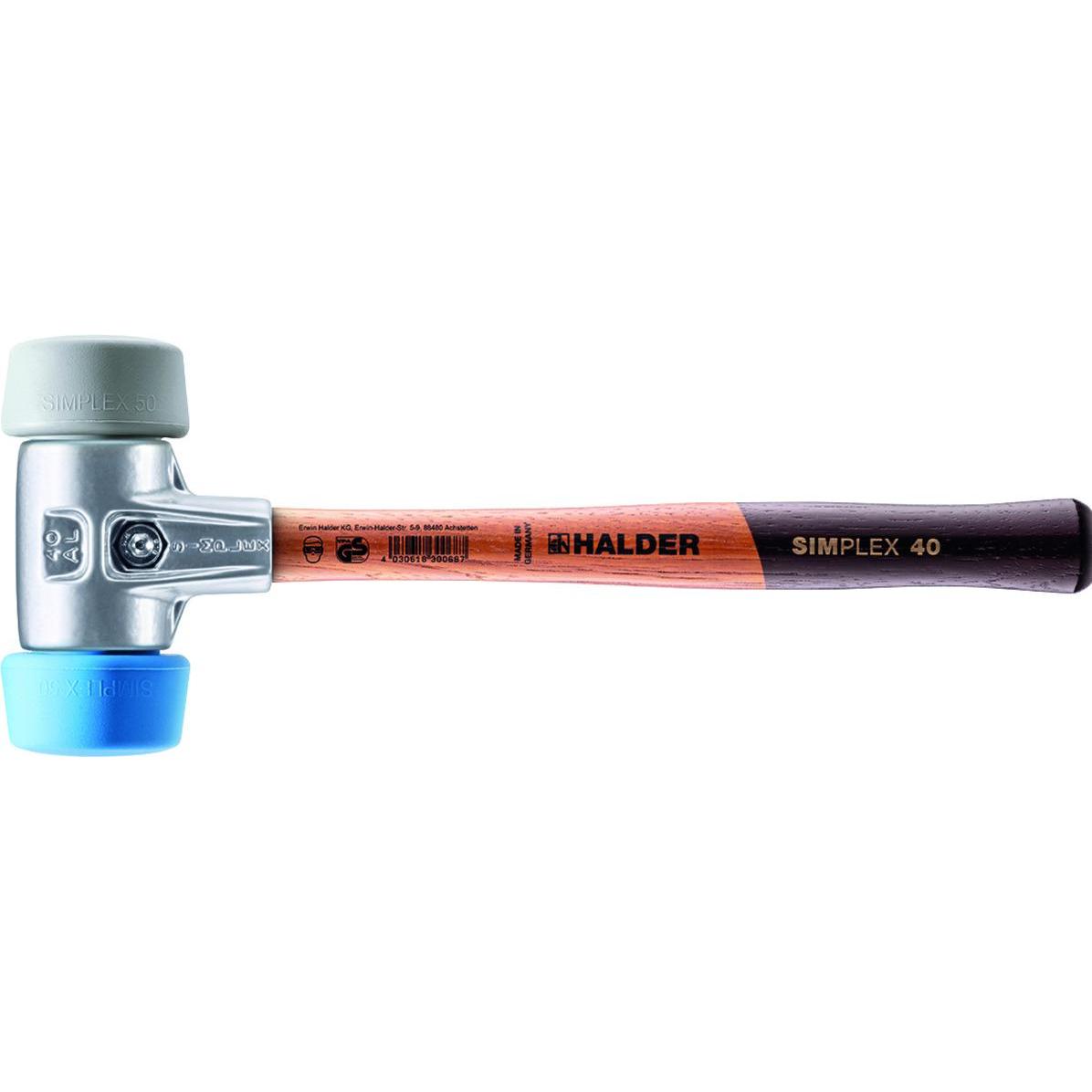 Halder, Hammer, SIMPLEX-Schonhammer, 50:40, TPE-soft / TPE-mid mit Aluminiumgehäuse und hochwertigem Holzstiel ... (630 ...
