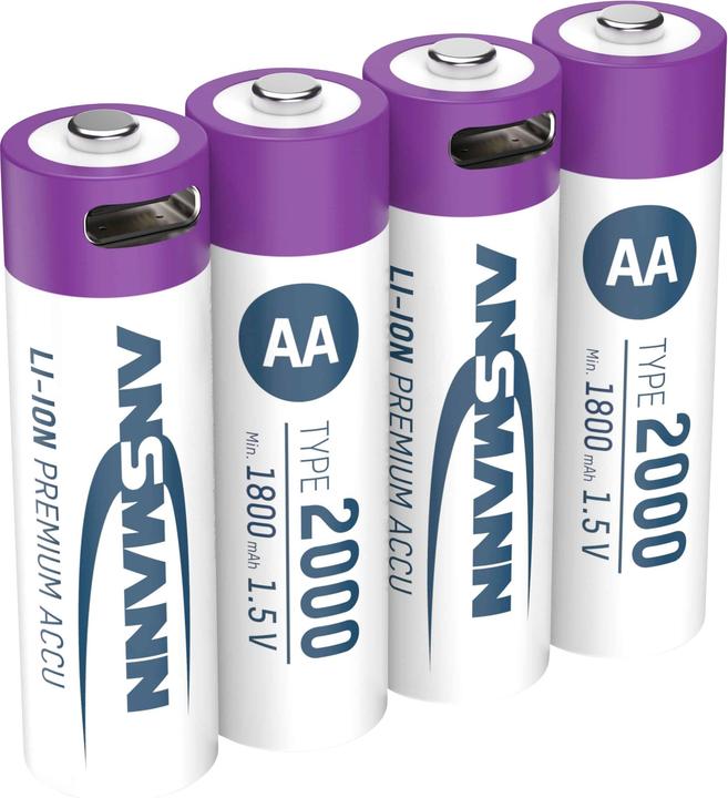 Ansmann 1312-0036 Li-Ion oplaadbare batterijen Mignon AA type 2000 (min. 1800 mAh) 4-pak doos (4 Pcs., AA, 1800 mAh)