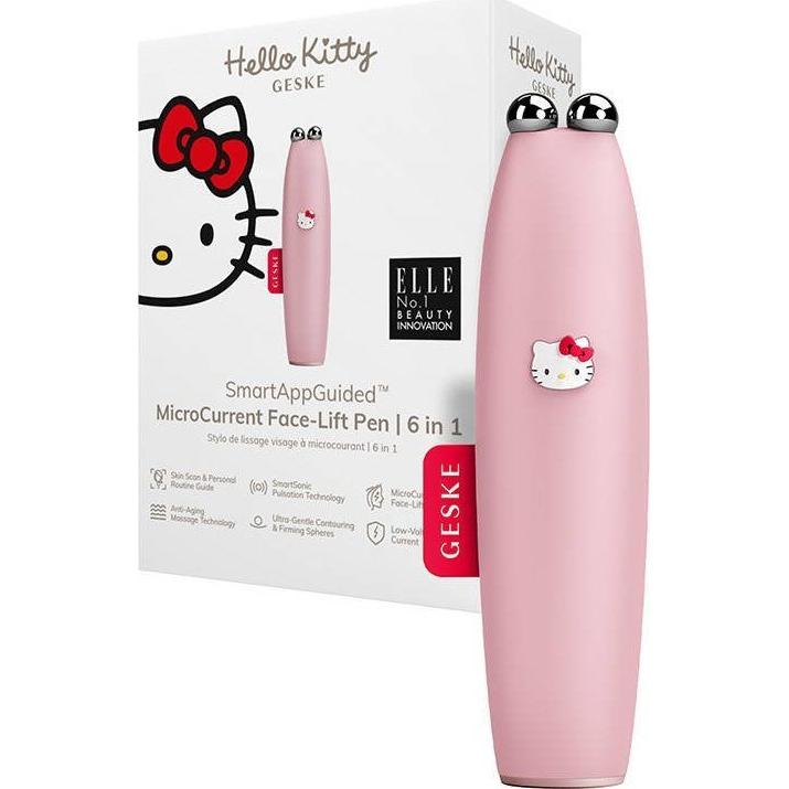Konjac Sponge, Gesichtspflegegerät, Urządzenie do mikroprądowego liftingu twarzy 6w1 Geske z Aplikacją (Hello Kitty różo...