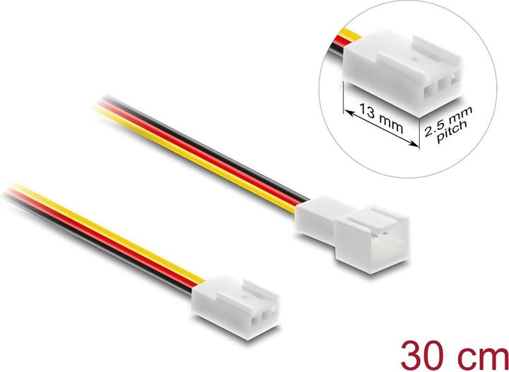 Produktbild Delock Lüfter Verlängerungskabel Stecker zu Buchse 3 Pin, St (30 cm, 3 Pin)