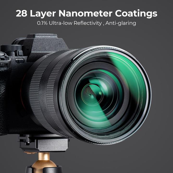 Image du produit K&F Concept 77MM Ultra Low Reflection MCUV Filter, 28 Green Coatings HD Waterproof Anti-Scratch (Nano-X Series) (77 mm, Filtre UV)