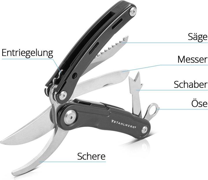 Actual product image Stahlwerk Multitool 5 Tools Pocket knife Multifunctional tool Garden shears (5 Functions)