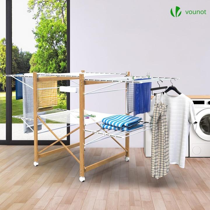 Actual product image Vounot Extendable Winged Drying Rack with Wheels and Folding Design (30 m)