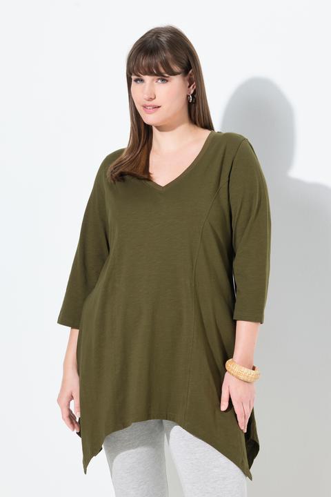 Produktbild Ulla Popken Shirt, Zipfelsaum, V-Ausschnitt, 3/4-Arm (50, 52)