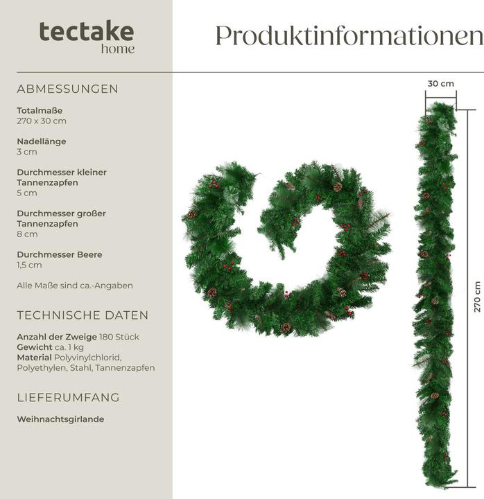 Actual product image tectake Weihnachtsgirlande naturgetreu mit Tannenzapfen 2,7m