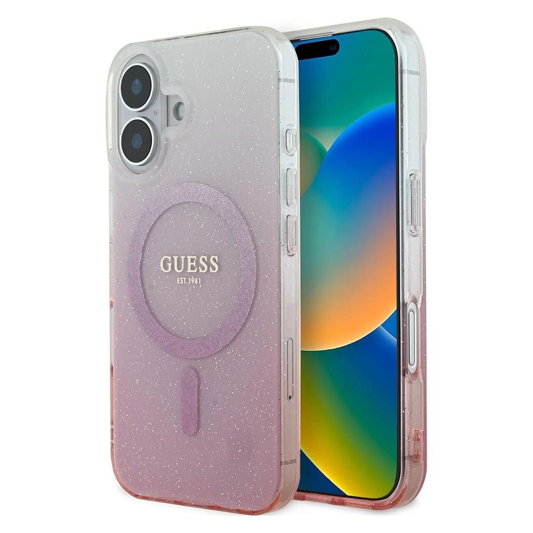 Guess GUHMP16SHGRCELP IPhone 16 6.1" Różowy/pink Hardcase Iml Glitter Gradient MagSafe (Apple IPhone 16), Smartphone Hülle, Pink