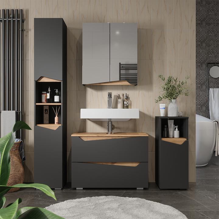 Produktbild Vichy Spiegelschrank Marelle, Anthrazit/Artisan, 60 x 67 cm mit höhenverstellbarem Einlegeboden