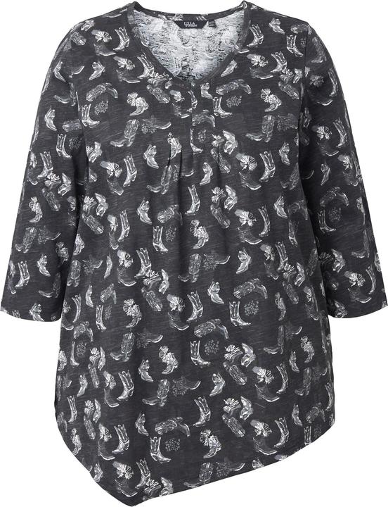 Produktbild Ulla Popken Shirt, Blüten, Zierfalten, A-Linie, V-Ausschnitt, 3/4-Arm (50, 52)
