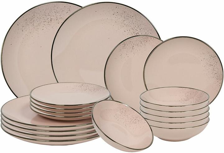 Pastel pink with gold rim and dark speckles