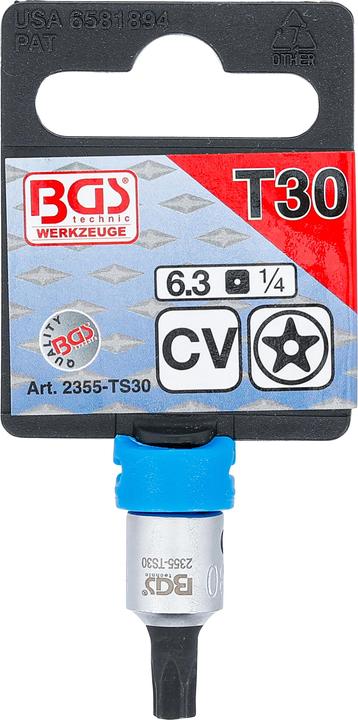Actual product image BGS Bit Socket 6.3 mm (1/4") Drive T-Star tamperproof (for Torx) TS30 (Inner square)