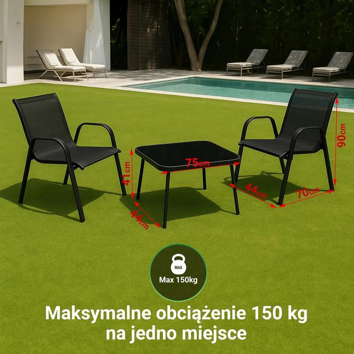 Image du produit Extralink Schwarzwald Klassisches Gartenmöbelset Textilen Zwei Stühle + Tisch Schwarz L-0750