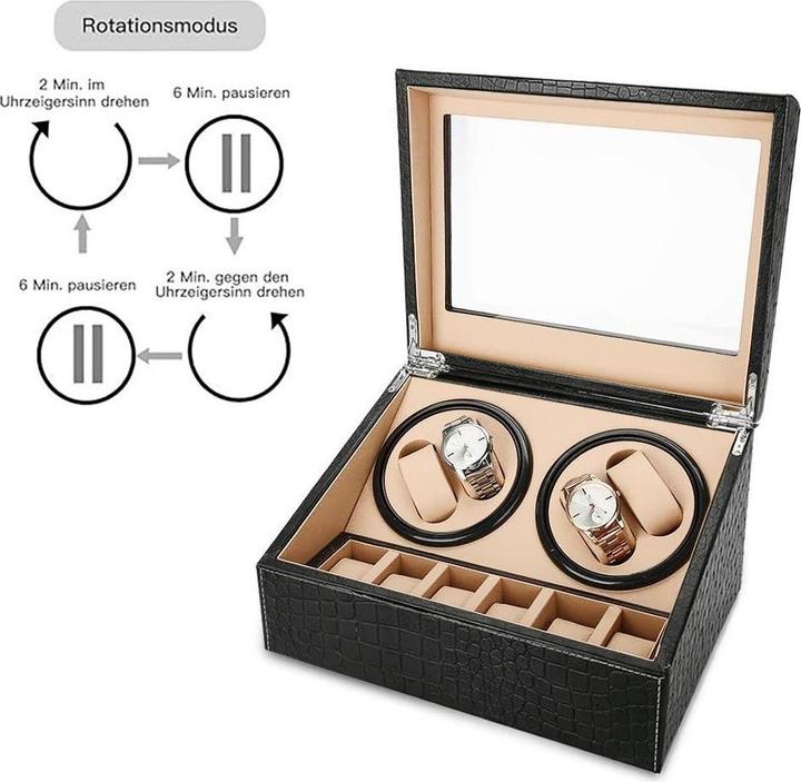 Actual product image Cbx Uhrenbeweger für 4+6 Uhren, Watchwinder Krokodilmuster mit weissen Nähten (10x)