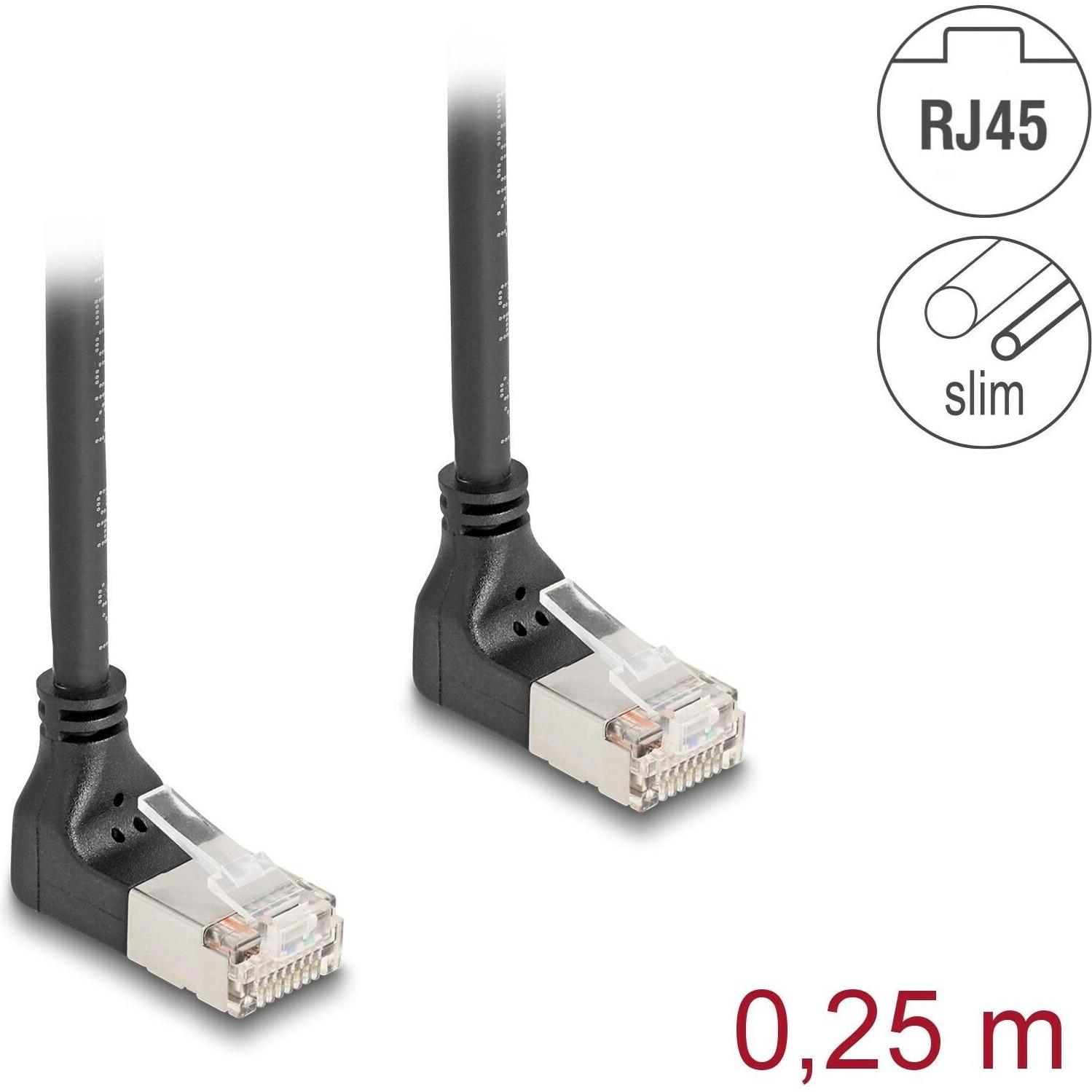 Thumbnail - Delock RJ45 Netzwerkkabel Cat.6A S/FTP Slim 90° oben / oben (S/FTP, CAT6a, 0.25 m), Netzwerkkabel