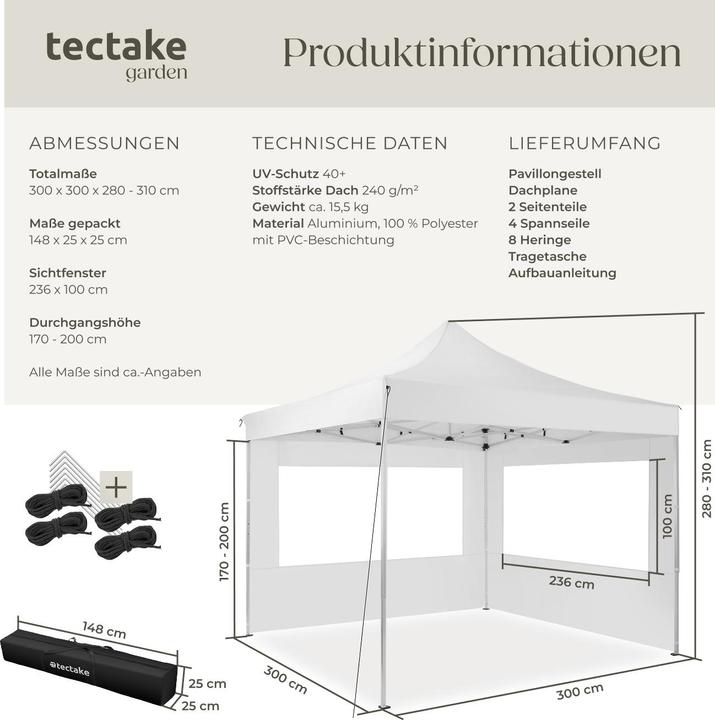Image du produit tectake Tonnelle (300 cm, 300 cm)