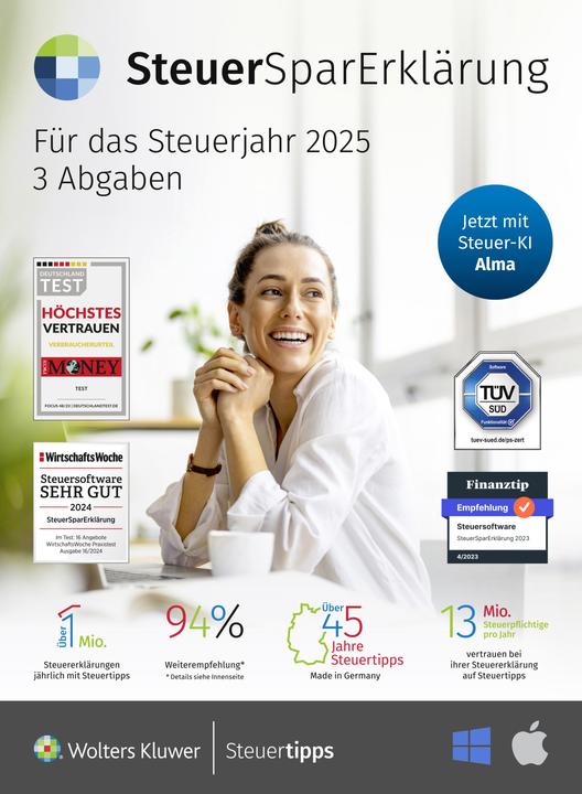 Steuertipps SteuerSparErklärung (Steuerjahr 2025) Download Code (1 User, 1 Geräte/User, unbegrenzt)