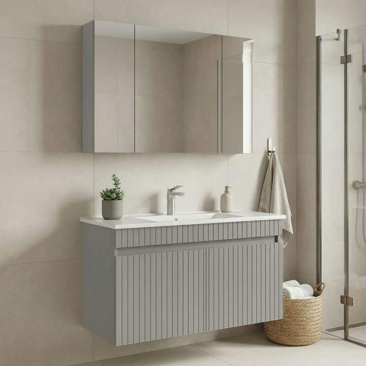 Actual product image Homitis Tivoli 100 Bathroom Cabinet With Sink & Mirror Set (2 Pieces)
