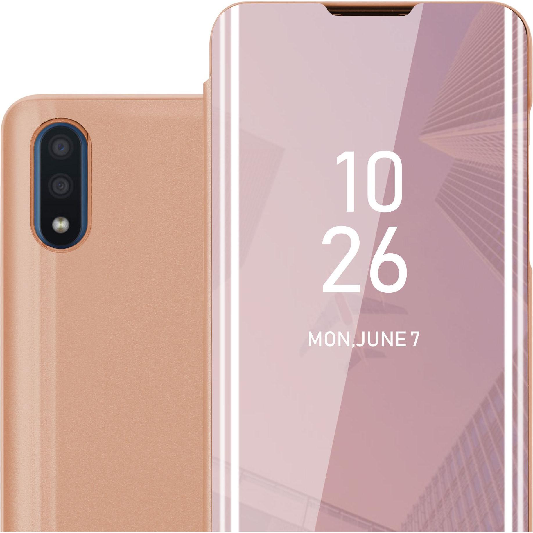 Cadorabo Book Smart View Spiegel Cover (Samsung Galaxy A01), Smartphone Hülle, Pink