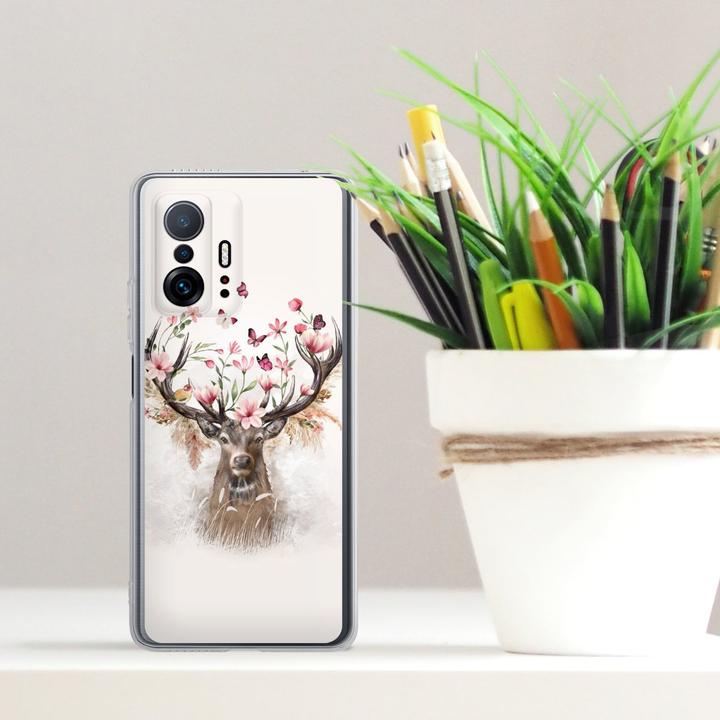 Produktbild DeinDesign Silikon Hülle für Xiaomi 11T 5G Handyhülle Case Smartphone Schutzhülle Blumen Hirsch Tiere (Xiaomi Mi 11T 5G)