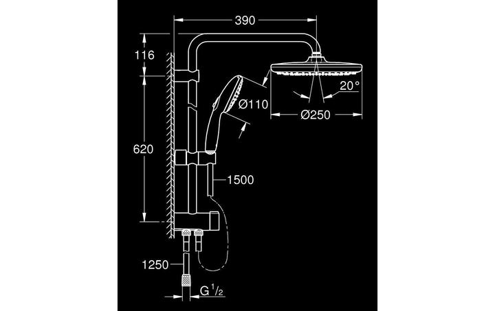 Produktbild Grohe Vitalio Start System 250 Flex Duschsystem mit Umstellung und Vitalio Start 110 Handbrause, Reno-Set