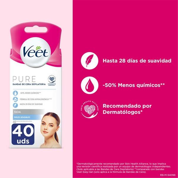 Actual product image Veet Easy Gelwax Facial Bands Depilatory Wax 40 Strips (1x, 30 g)