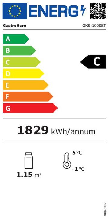 Energie-Label Gastro Hero Getränkekühlschrank ECO mit Schiebetüren undeuchtaufsatz