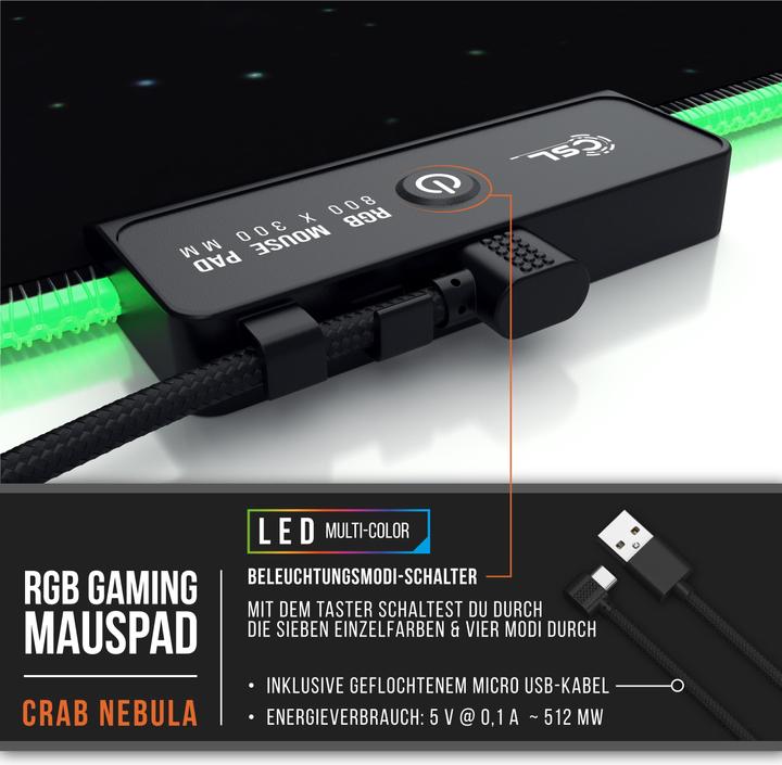 Immagine prodotto Titanwolf Tappetino per mouse da gioco, tappetino per mouse RGB XL, 800 x 300 mm, migliora precisione e (XL)