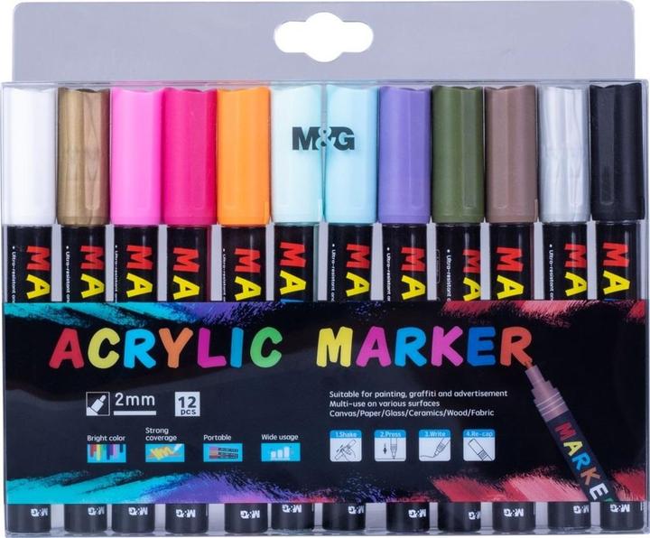 M & G Acrylmarker 1-2 mm 12 Farben M&G (Mehrfarbig, 2 mm, 12 x)
