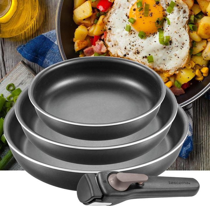 Produktbild Tescoma Bratpfannen-Set mit abnehmbarem Griff VARIO, 4-teilig (Pfannenset + Topfset, Aluminium, 20 x 4.50 cm)