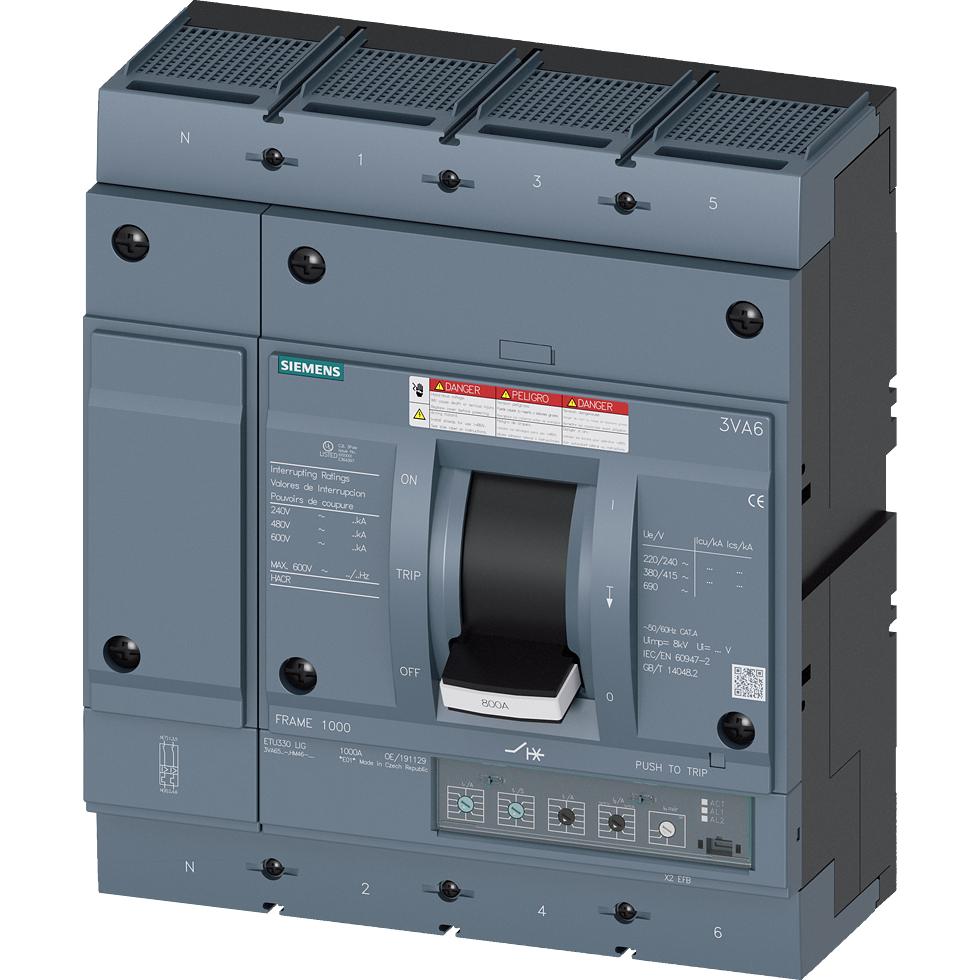 Siemens, Schutzschalter, Leistungsschalter 3VA6 UL Frame 800 Schaltvermögenklasse C 100kA @ 480 V 4-polig 3VA65607HM460A...