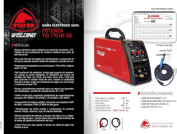 Actual product image Stayer Welding Potenza Tig 170 Hf Inverter for welding machine Tig 170 60 A 4mm 5kg Kva5