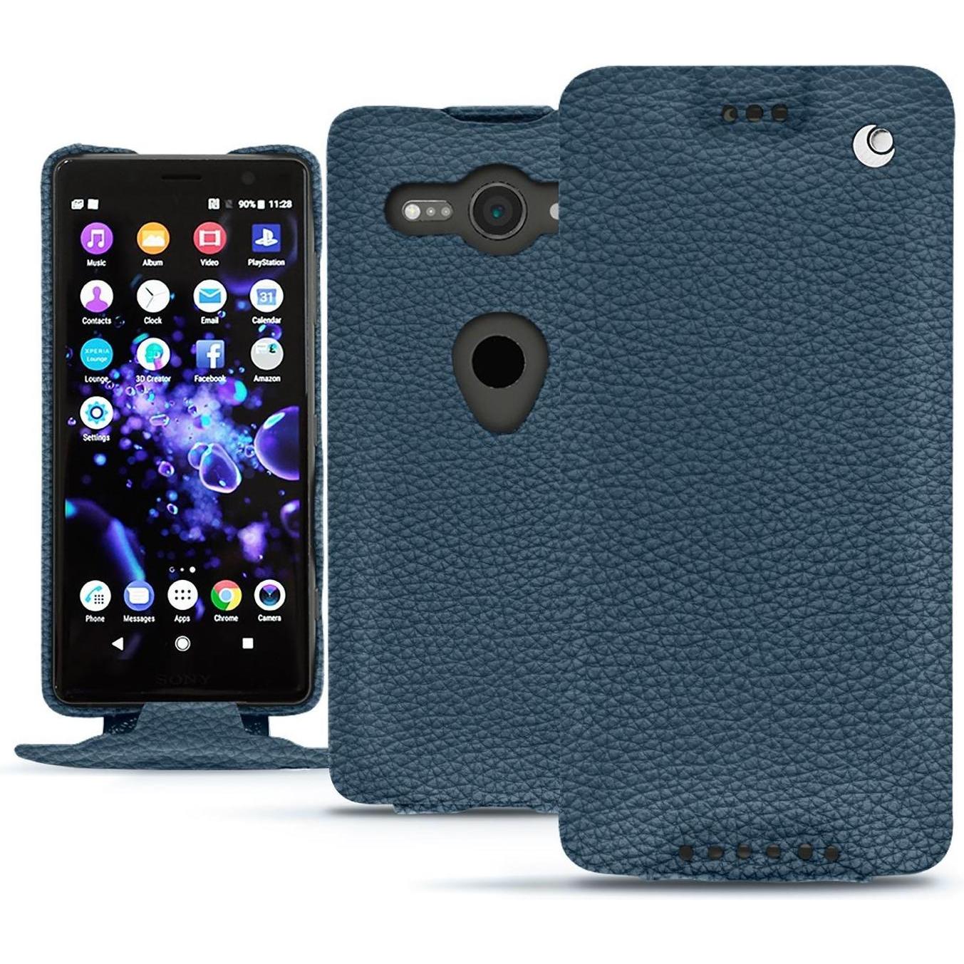 Noreve Lederschutzhülle vertikal (Sony Xperia XZ2 Compact), Smartphone Hülle, Blau