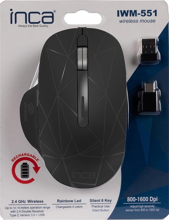 Immagine prodotto Inca Mouse IWM-551 senza fili, 1600 DPI, batteria, USB-C, SW retail (Senza fili)