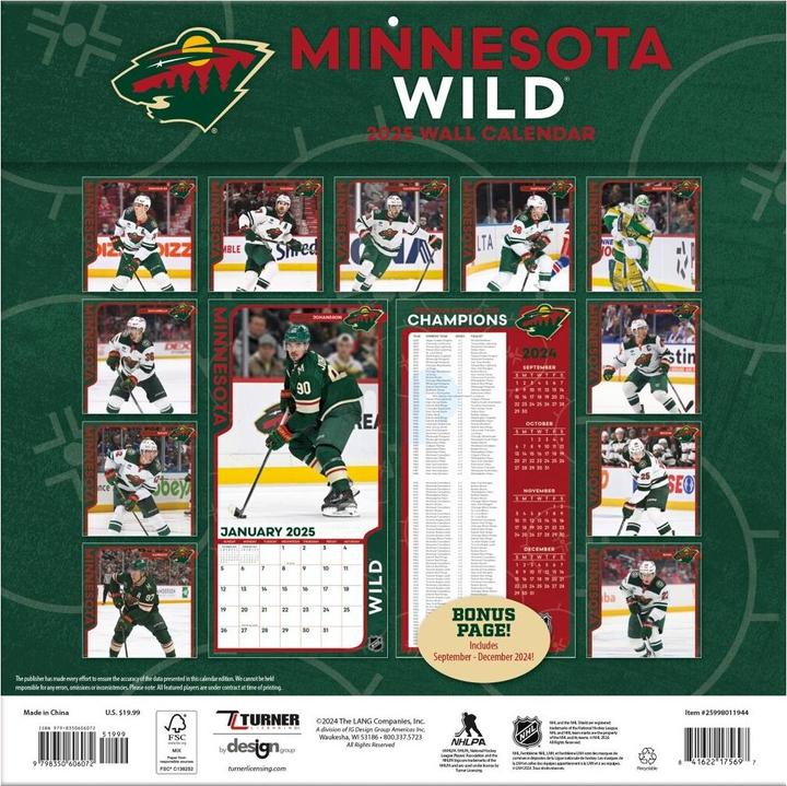 Actual product image NHL - Minnesota Wild - 30.5 x 30.5 cm team wall calendar 2025 (30.5 x 30.5 cm)