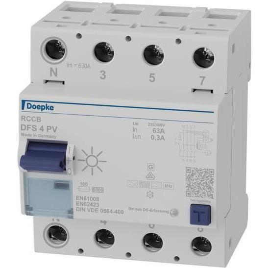 Doepke, Schutzschalter, DFS4 063-4/0,30-PV FI-Schutzschalter 4p 63 A 0.3 A 09146804