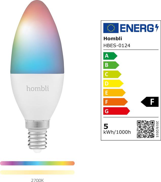 Energy Label Hombli Smart Bulb (E14, 4.50 W, 385 lm, 2 x, F)