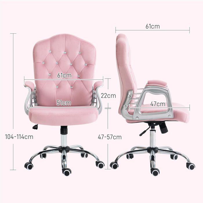 Produktbild Swisshandel24 Bürostuhl mit Wippfunktion, ergonomisch, mit Kristallknöpfen, Samtoptik, bis 120kg, Rosa (47 - 57 cm)