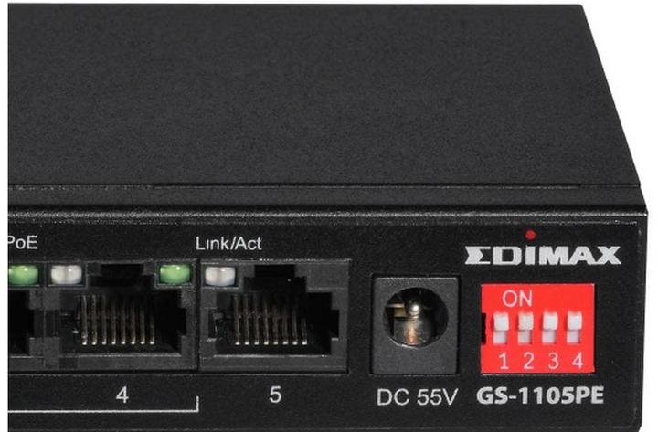 Image du produit edimax Commutateur Gigabit PoE+ longue portée à 5 ports, 4 ports PoE+ et interrupteur DIP (5 ports)
