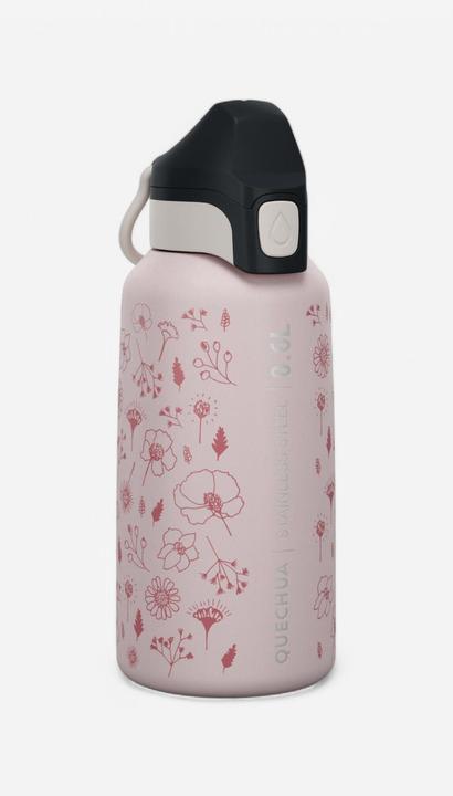 Quechua Biberon per bambini da 0,6 l in acciaio inox con chiusura rapida - rosa (0.60 l)