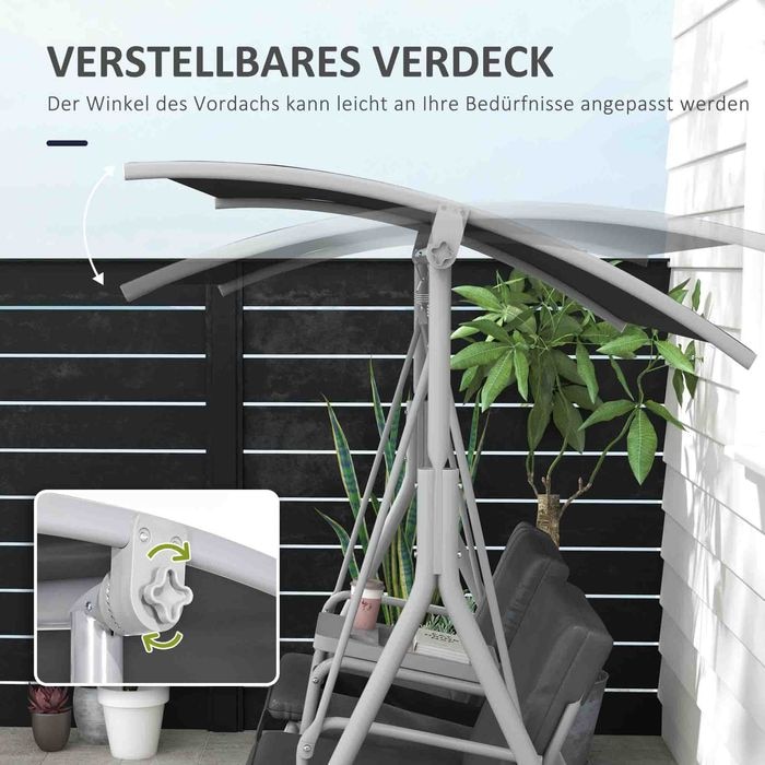 Actual product image Swisshandel24 Hollywoodschaukel 2-Sitzer mit Tablett, bis 180 kg Belastbar, Balkon, Schwarz