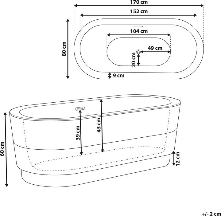 Actual product image Beliani Bathtub free-standing black oval 170 x 80 cm EMPRESA (214 l, 80 cm, 170 cm)