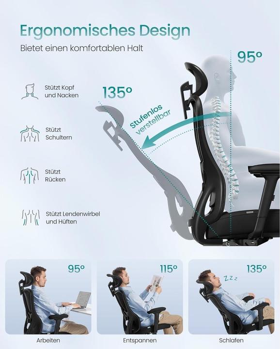 Image du produit Songmics Bürostuhl mit Armlehnen Schwarz (46 - 56 cm)