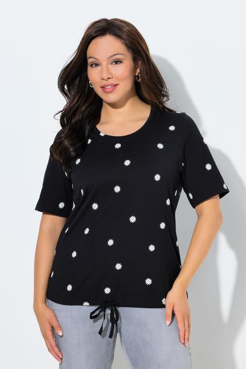 Actual product image Ulla Popken Daisy Print Short Sleeve Drawstring Tee (60)